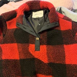Cropped Sherpa red Buffalo flannel jacket